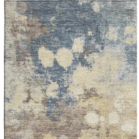Gold And Blue Abstract Washable Area Rug With UV Protection Photo 3