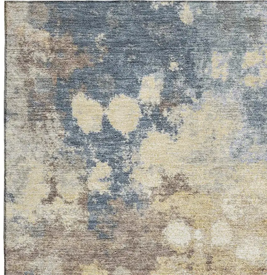 Gold And Blue Abstract Washable Area Rug With UV Protection Photo 3