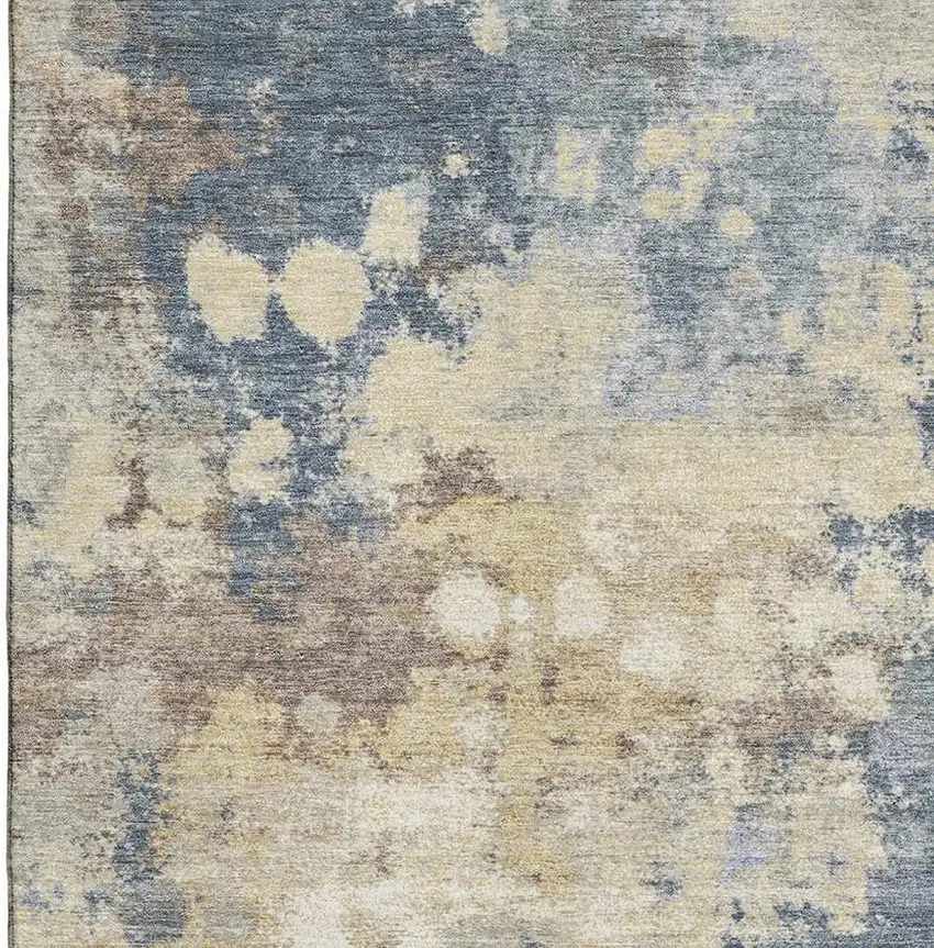 Gold And Blue Abstract Washable Area Rug With UV Protection Photo 3