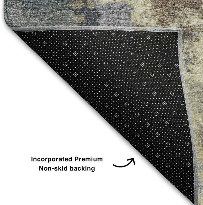 Gold And Blue Abstract Washable Area Rug With UV Protection Photo 7