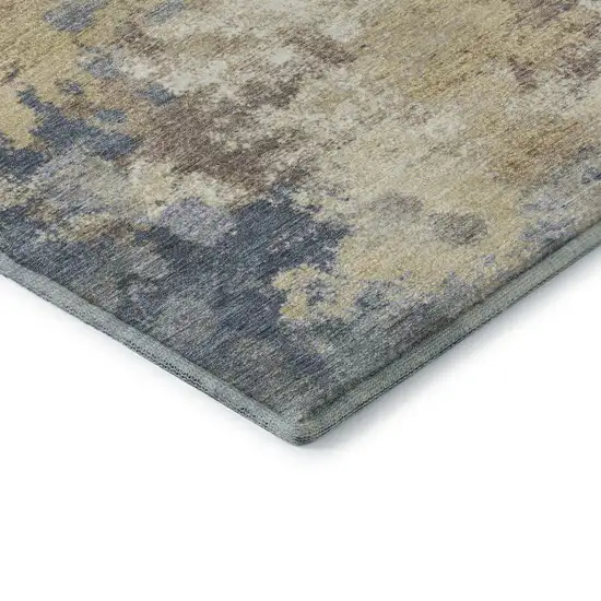 Gold And Blue Abstract Washable Area Rug With UV Protection Photo 8