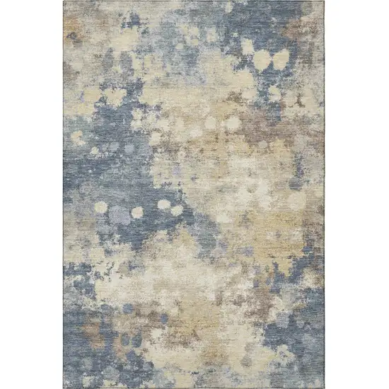 Gold And Blue Abstract Washable Area Rug With UV Protection Photo 4
