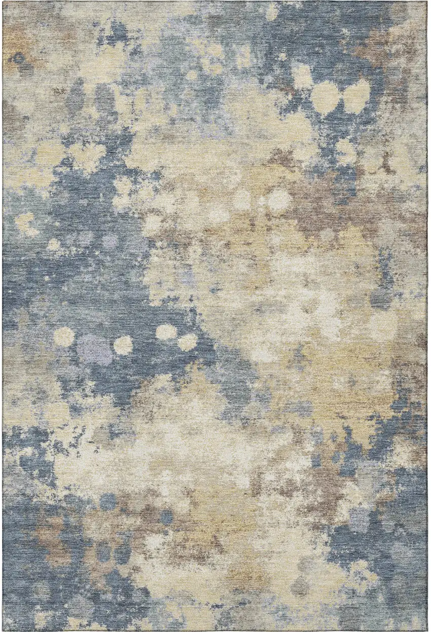 Gold And Blue Abstract Washable Area Rug With UV Protection Photo 4
