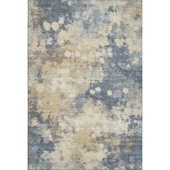 Gold And Blue Abstract Washable Area Rug With UV Protection Photo 1