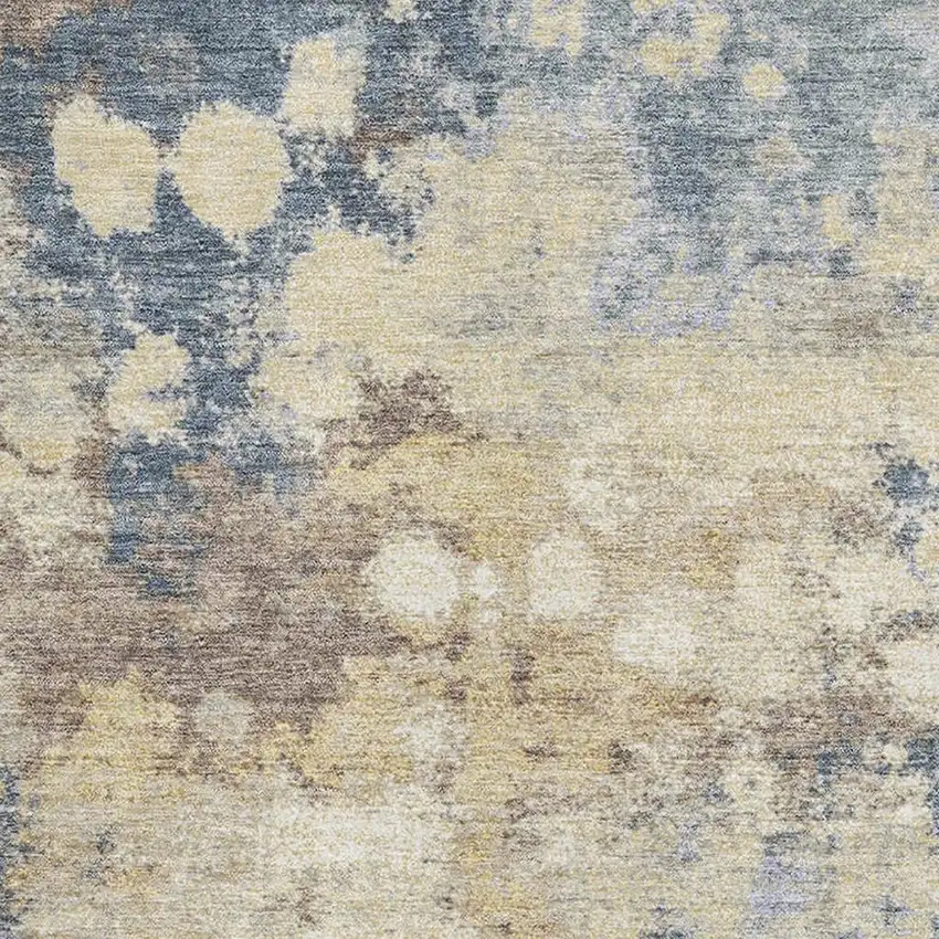 Gold And Blue Abstract Washable Area Rug With UV Protection Photo 3