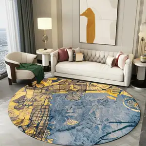 Photo of Gold And Blue Abstract Washable Area Rug With UV Protection