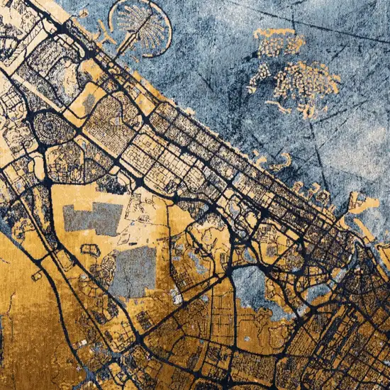 Gold And Blue Abstract Washable Area Rug With UV Protection Photo 6