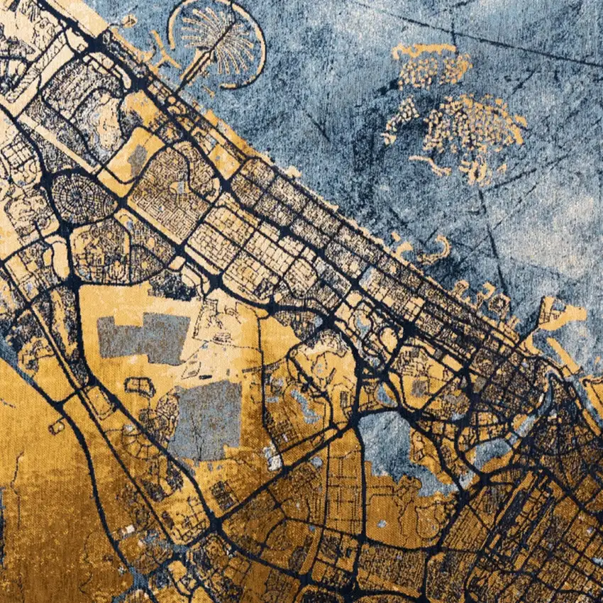 Gold And Blue Abstract Washable Area Rug With UV Protection Photo 6