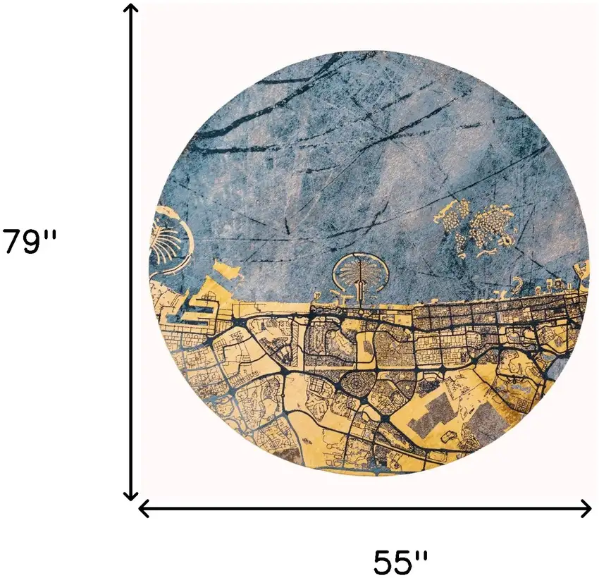 Gold And Blue Abstract Washable Area Rug With UV Protection Photo 9