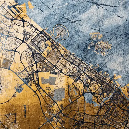 Gold And Blue Abstract Washable Area Rug With UV Protection Photo 7