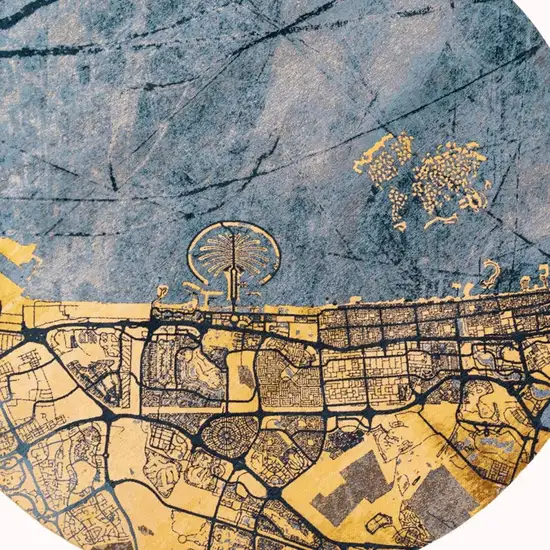 Gold And Blue Abstract Washable Area Rug With UV Protection Photo 3