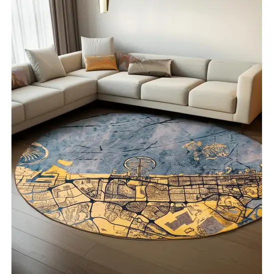 Gold And Blue Abstract Washable Area Rug With UV Protection Photo 1