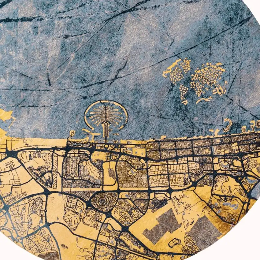 Gold And Blue Abstract Washable Area Rug With UV Protection Photo 3