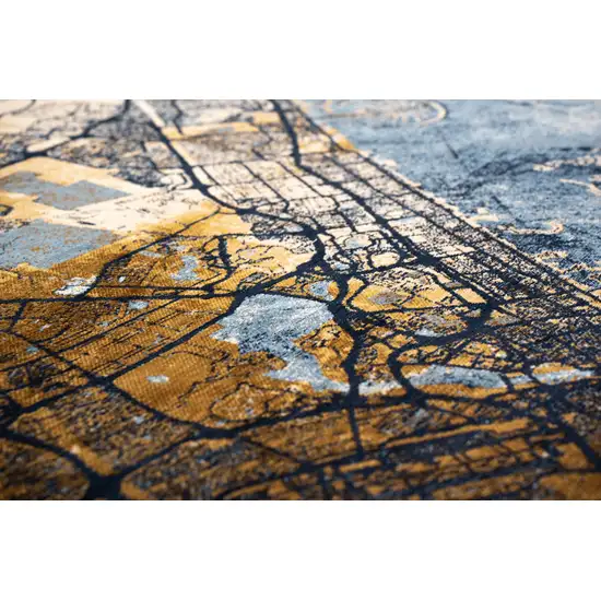 Gold And Blue Abstract Washable Area Rug With UV Protection Photo 8