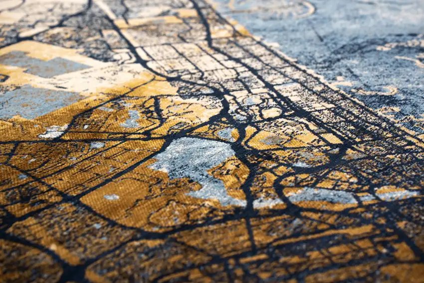 Gold And Blue Abstract Washable Area Rug With UV Protection Photo 8