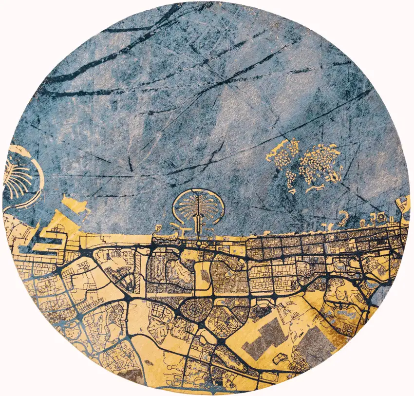 Gold And Blue Abstract Washable Area Rug With UV Protection Photo 2