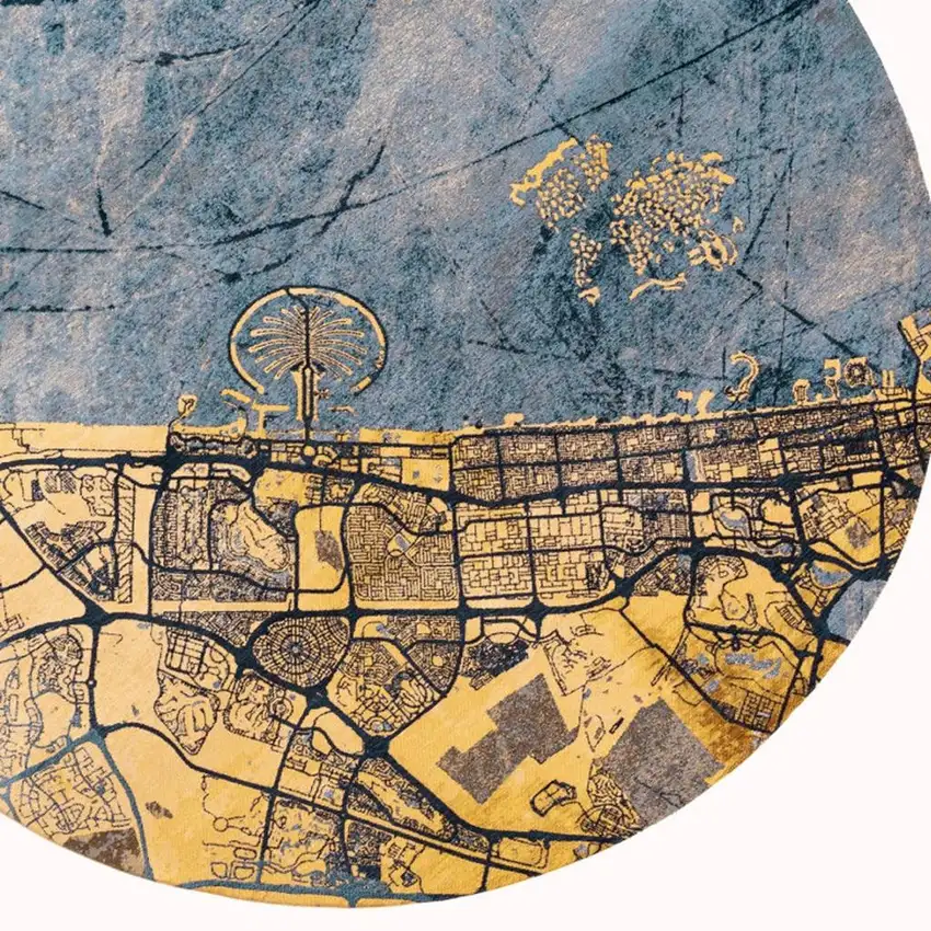 Gold And Blue Abstract Washable Area Rug With UV Protection Photo 3