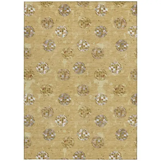 Gold And Blue Geometric Washable Indoor Outdoor Area Rug Photo 3