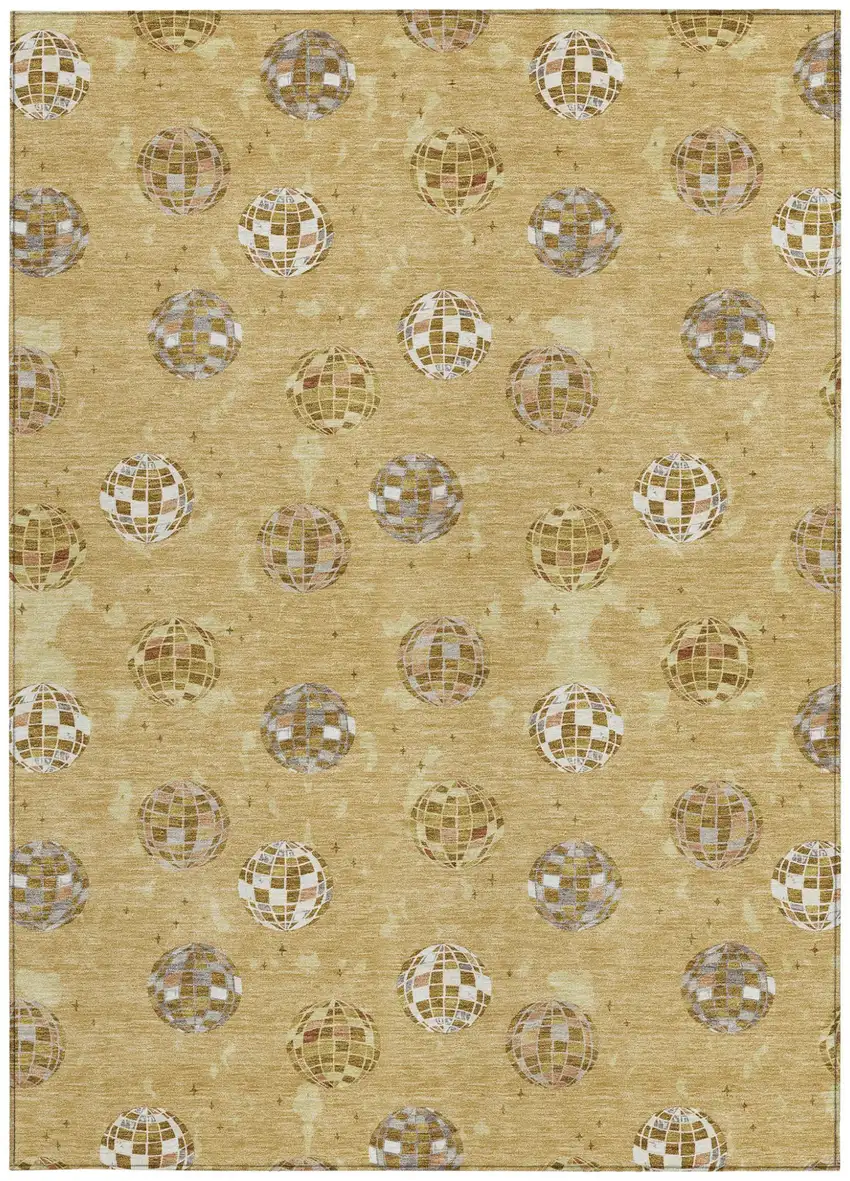 Gold And Blue Geometric Washable Indoor Outdoor Area Rug Photo 3