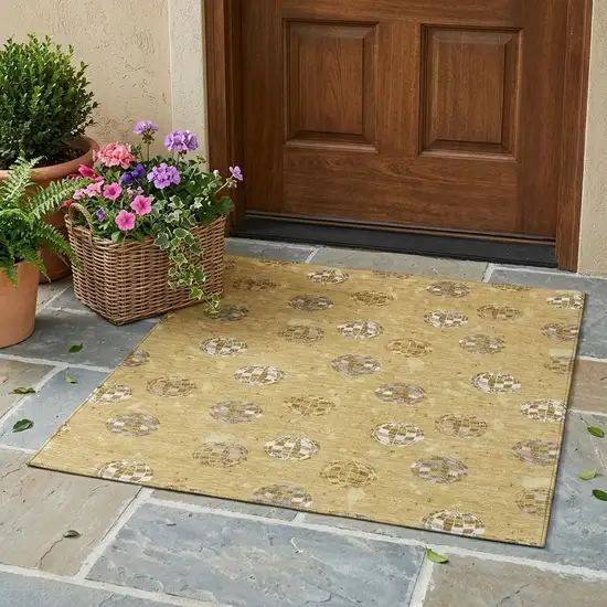 Gold And Blue Geometric Washable Indoor Outdoor Area Rug Photo 1