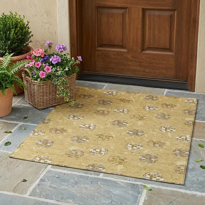 Gold And Blue Geometric Washable Indoor Outdoor Area Rug Photo 1