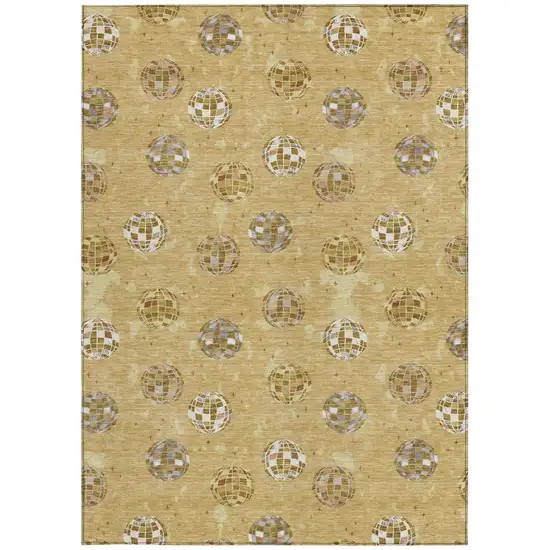 Gold And Blue Geometric Washable Indoor Outdoor Area Rug Photo 4