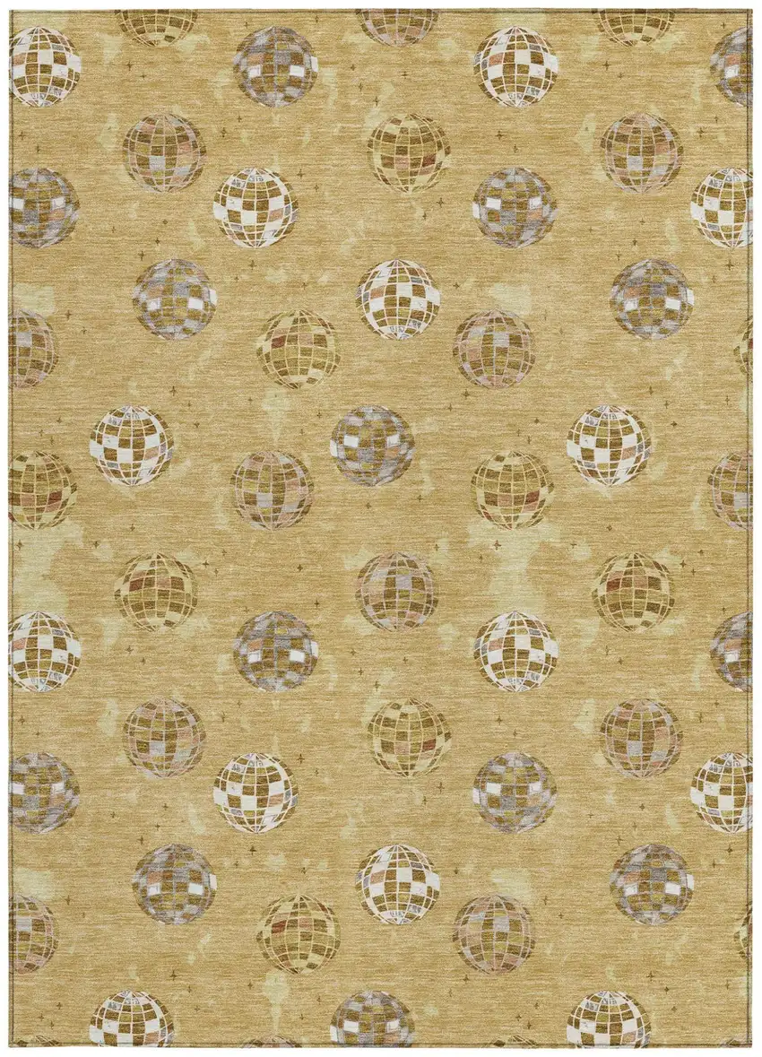 Gold And Blue Geometric Washable Indoor Outdoor Area Rug Photo 4