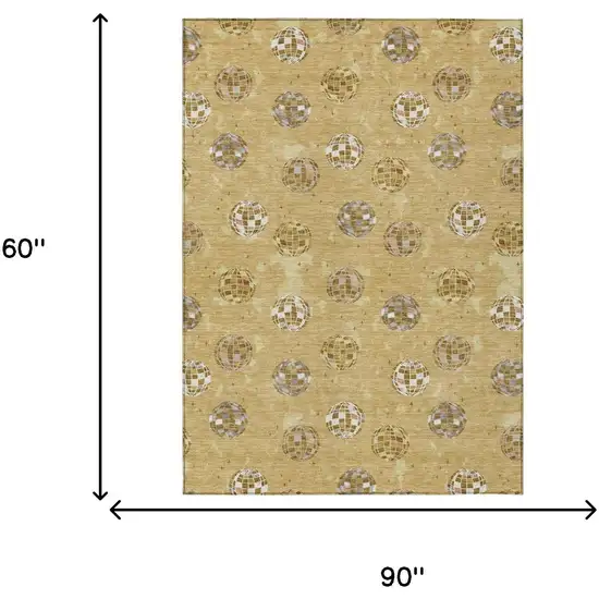 Gold And Blue Geometric Washable Indoor Outdoor Area Rug Photo 9