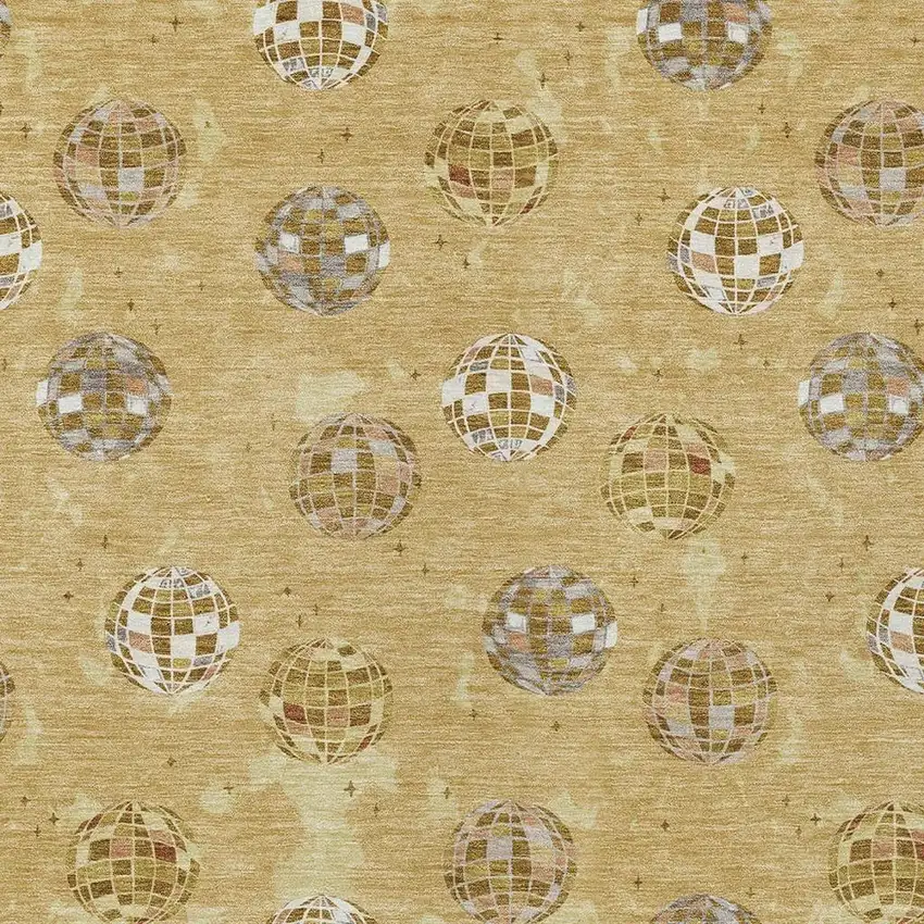 Gold And Blue Geometric Washable Indoor Outdoor Area Rug Photo 3
