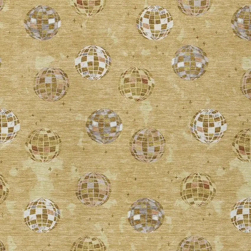Gold And Blue Geometric Washable Indoor Outdoor Area Rug Photo 5