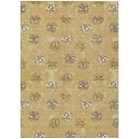 Gold And Blue Geometric Washable Indoor Outdoor Area Rug Photo 2