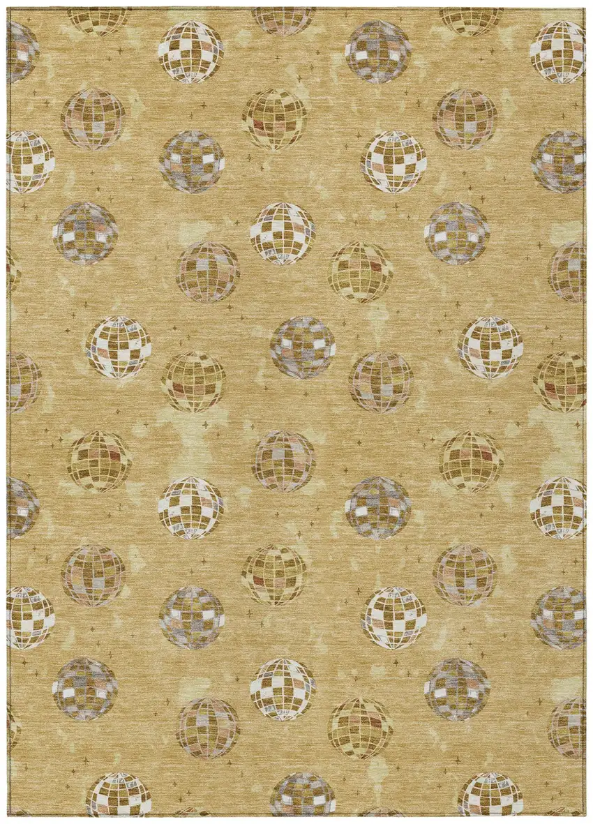 Gold And Blue Geometric Washable Indoor Outdoor Area Rug Photo 2