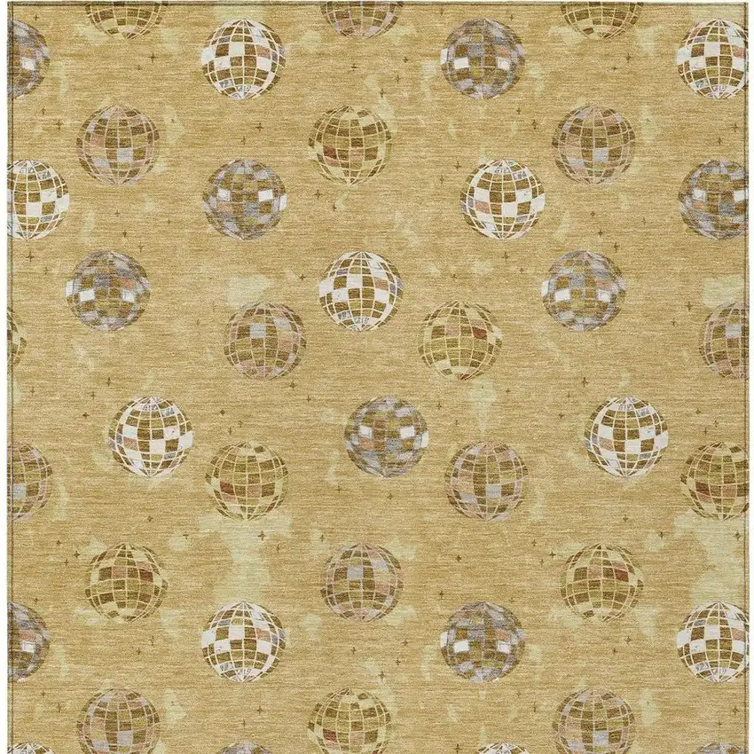 Gold And Blue Geometric Washable Indoor Outdoor Area Rug Photo 4