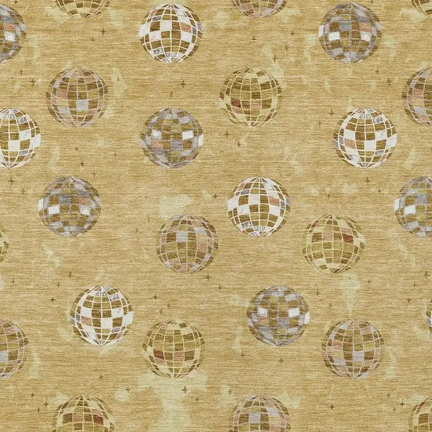 Gold And Blue Geometric Washable Indoor Outdoor Area Rug Photo 5