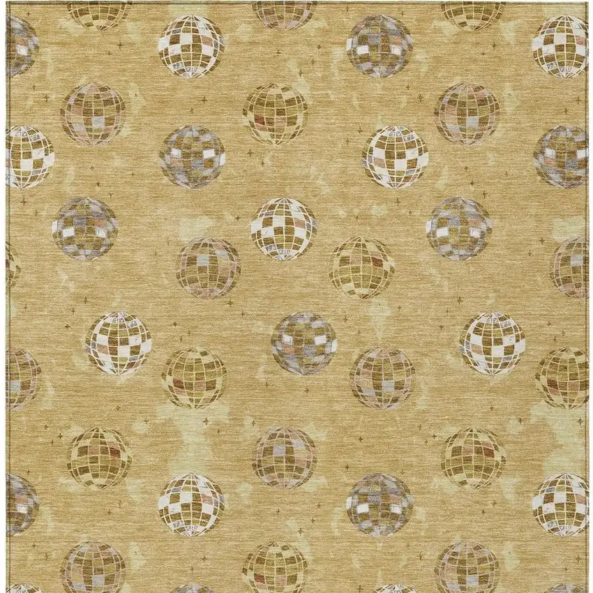 Gold And Blue Geometric Washable Indoor Outdoor Area Rug Photo 6