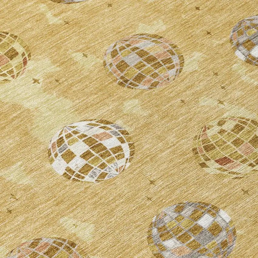 Gold And Blue Geometric Washable Indoor Outdoor Area Rug Photo 8