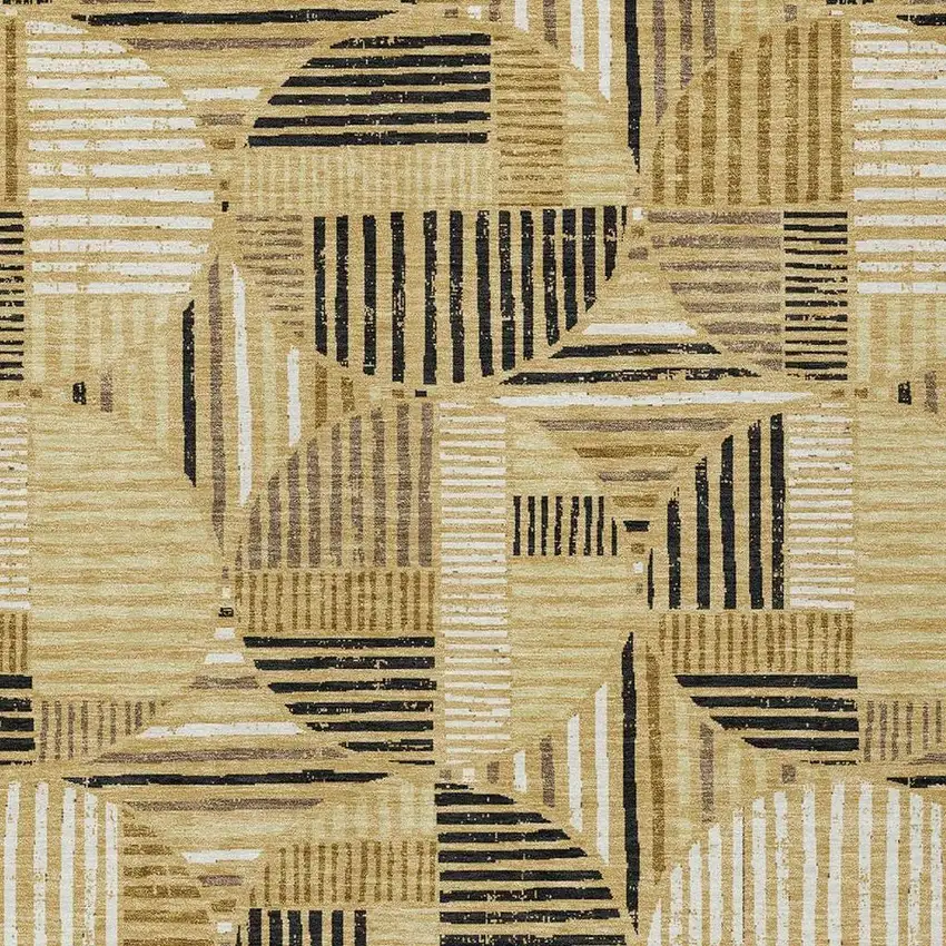 Gold And Blue Geometric Washable Indoor Outdoor Area Rug Photo 3