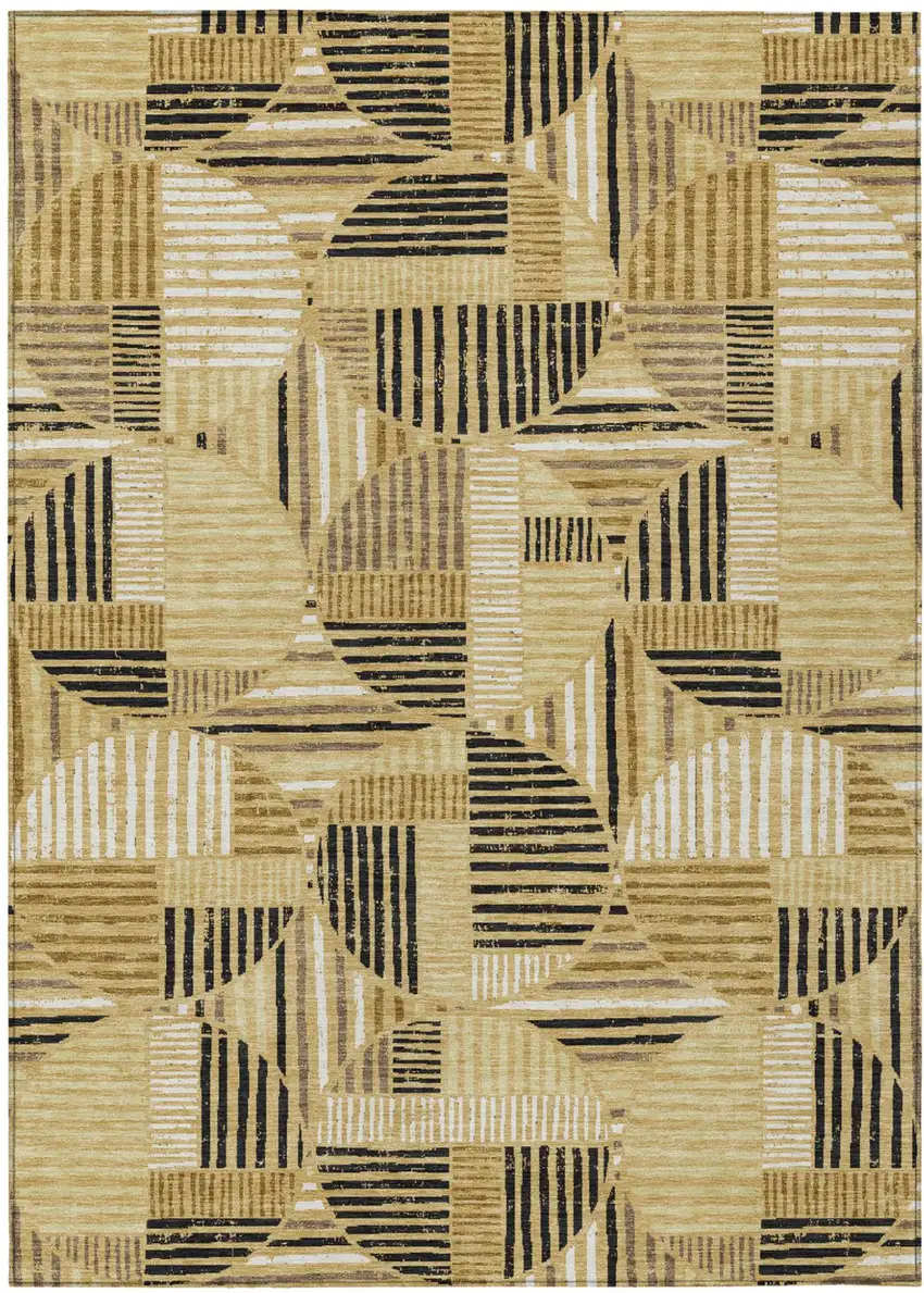 Gold And Blue Geometric Washable Indoor Outdoor Area Rug Photo 2