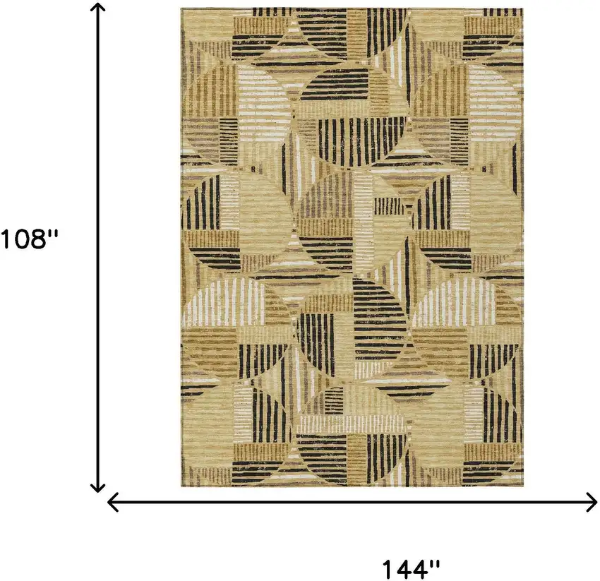 Gold And Blue Geometric Washable Indoor Outdoor Area Rug Photo 7