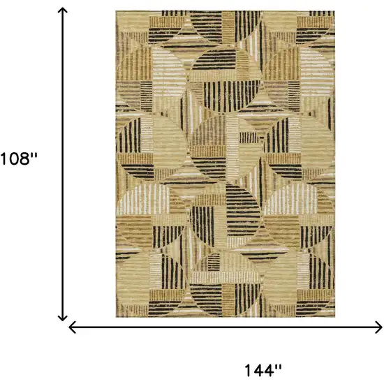 Gold And Blue Geometric Washable Indoor Outdoor Area Rug Photo 7