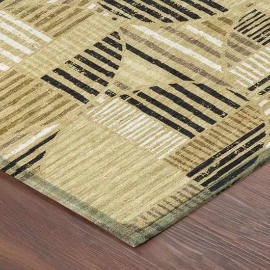 Gold And Blue Geometric Washable Indoor Outdoor Area Rug Photo 5