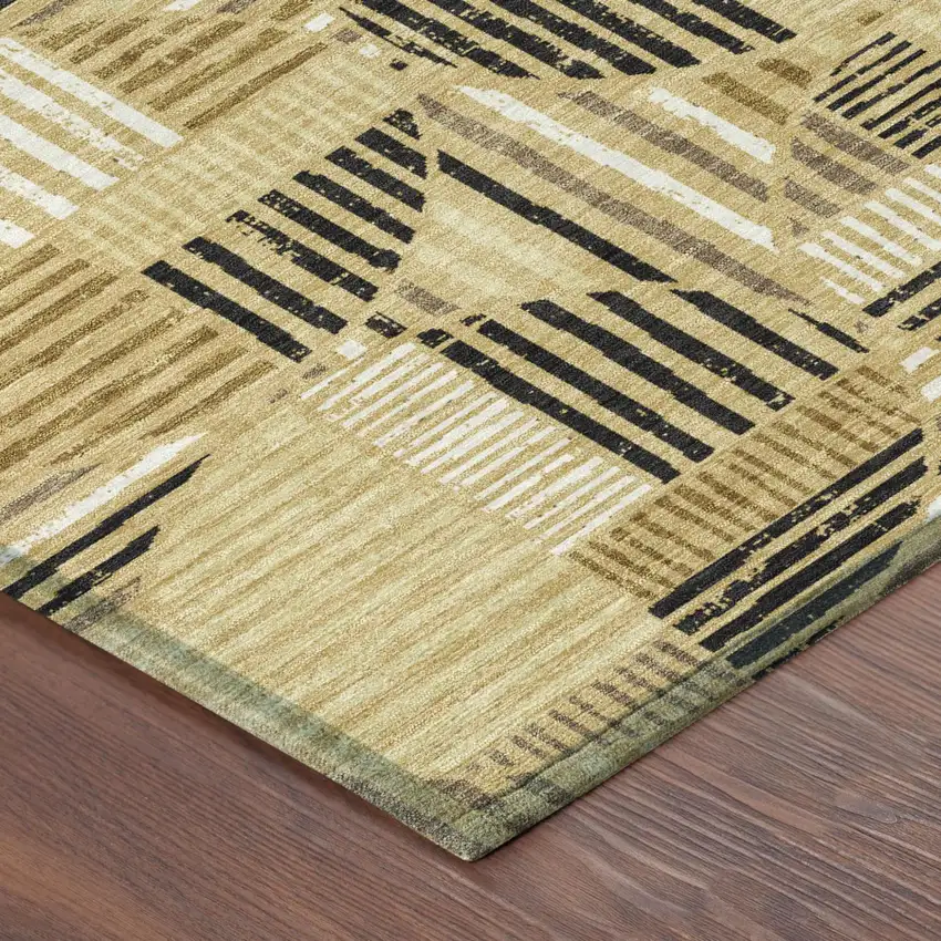 Gold And Blue Geometric Washable Indoor Outdoor Area Rug Photo 5