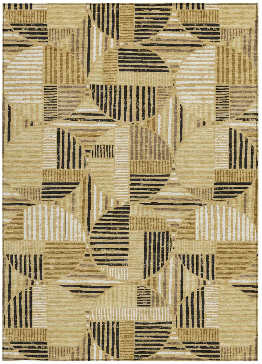 Gold And Blue Geometric Washable Indoor Outdoor Area Rug Photo 4