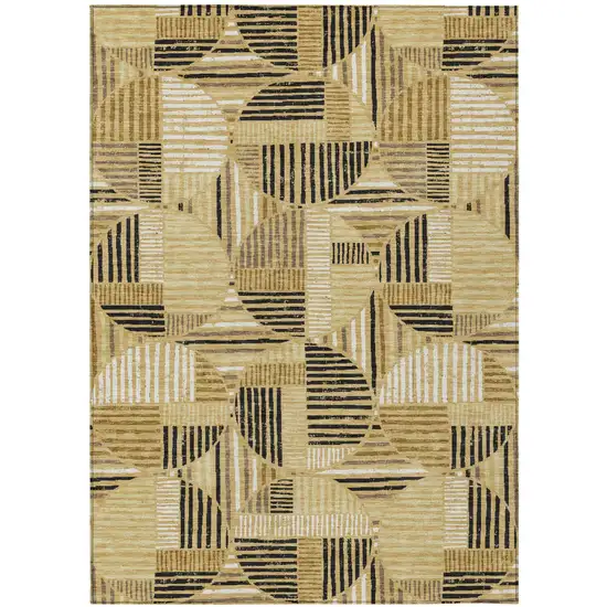 Gold And Blue Geometric Washable Indoor Outdoor Area Rug Photo 2