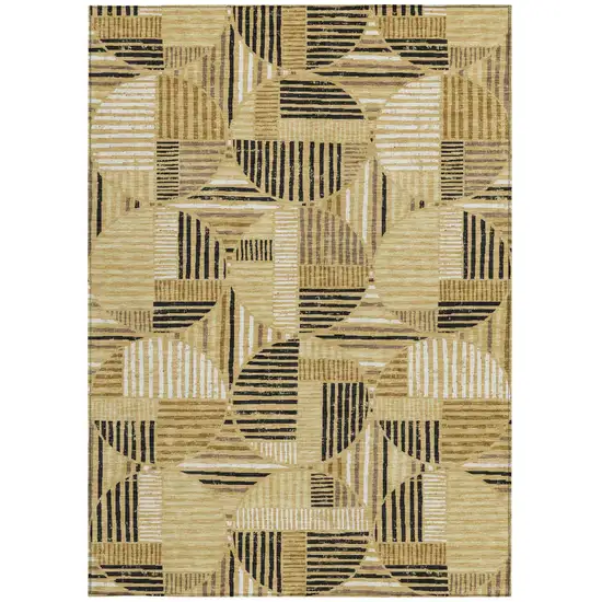Gold And Blue Geometric Washable Indoor Outdoor Area Rug Photo 4