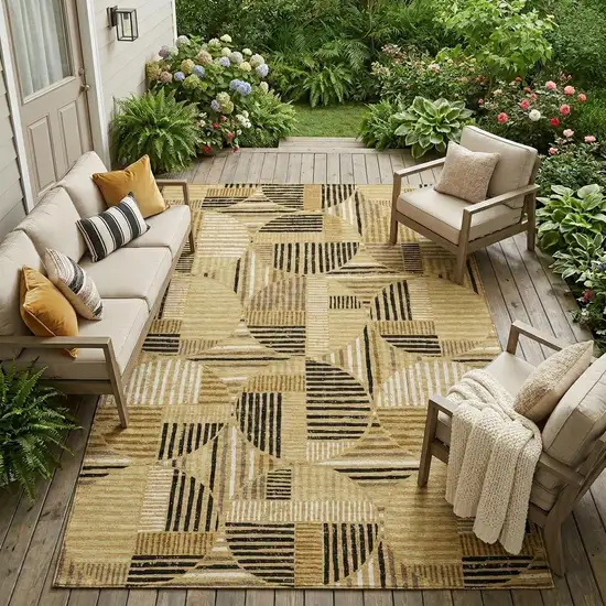 Gold And Blue Geometric Washable Indoor Outdoor Area Rug Photo 1