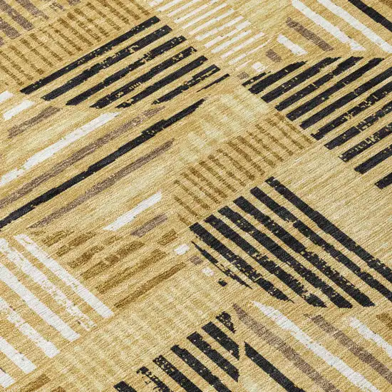 Gold And Blue Geometric Washable Indoor Outdoor Area Rug Photo 6