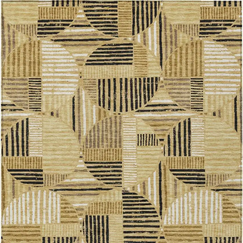 Gold And Blue Geometric Washable Indoor Outdoor Area Rug Photo 3