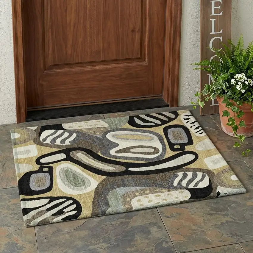 Gold And Brown Abstract Washable Indoor Outdoor Area Rug Photo 1