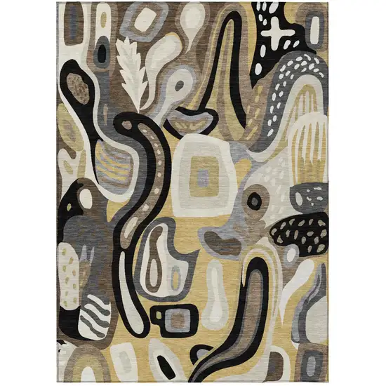 Gold And Brown Abstract Washable Indoor Outdoor Area Rug Photo 5
